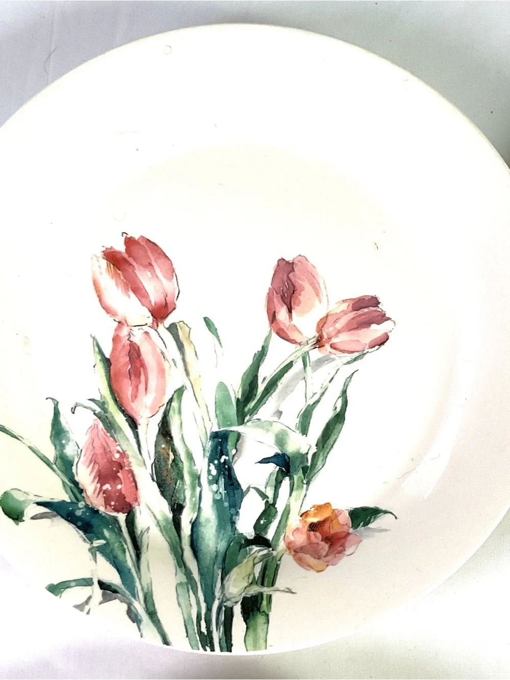 Pier 1 Pink Tulip Floral Dinner Plates - Set of 4